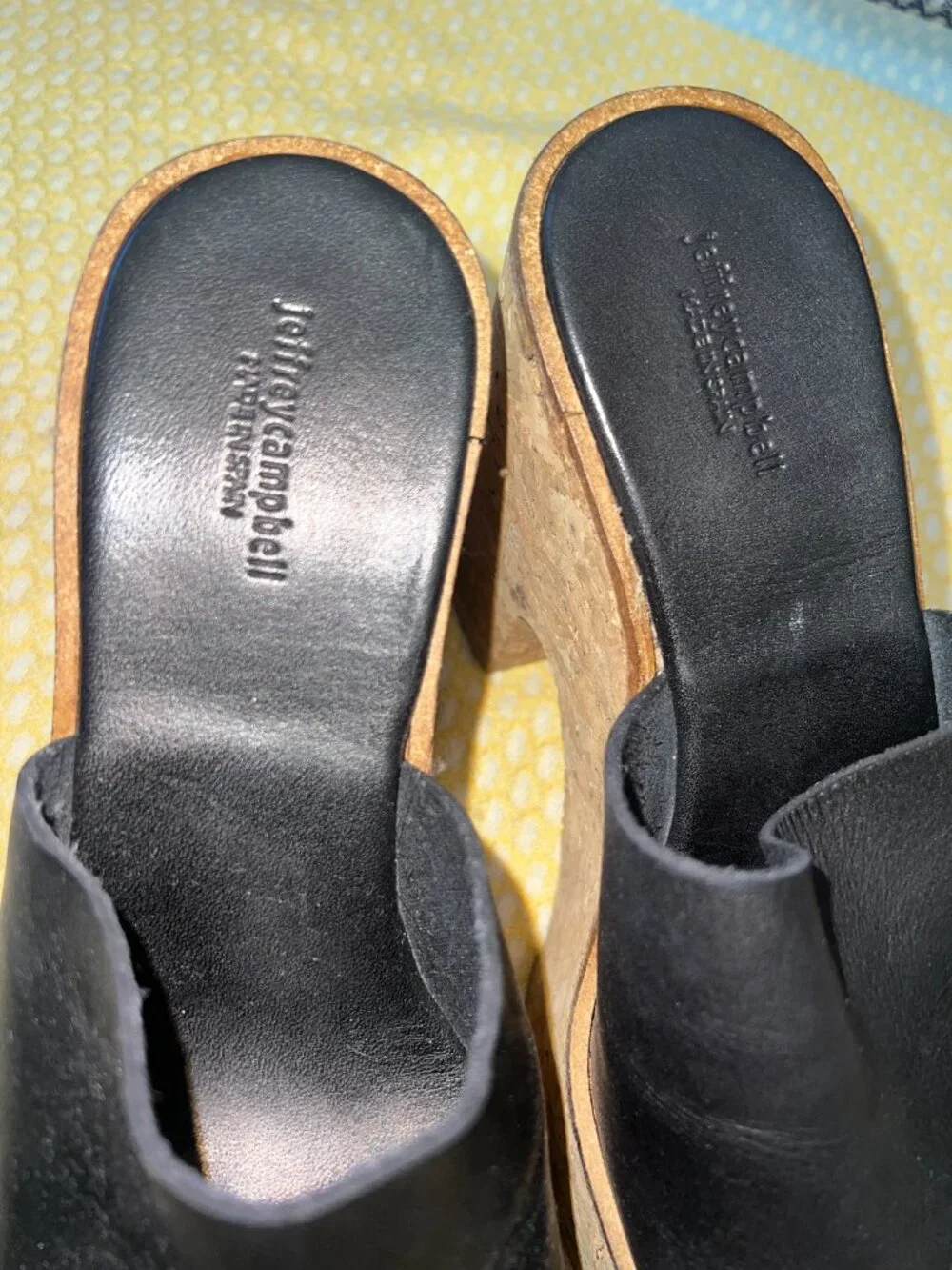 Jeffrey Campbell Black Leather Cork Platform Slide Sandals Size 38